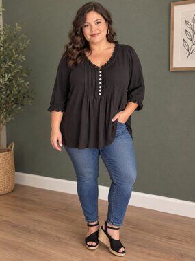 Evans ruffle hem Henley tunic top NEW